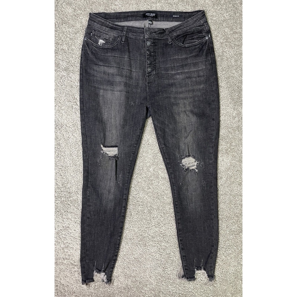 Judy Blue Jeans Womens 15/32 Black Denim Skinny‎ Fit Destroyed Raw Hem JB88129